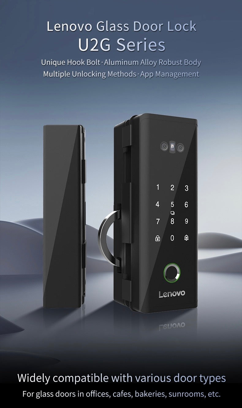 Lenovo U2GF smart lock for glass doors with 3D face recognition — official distributor Egypt