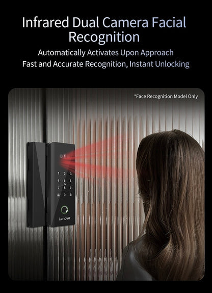 Lenovo U2GF Smart Lock - Glass Doors - 3D Face Recognition - Rechargeable Lithium Battery