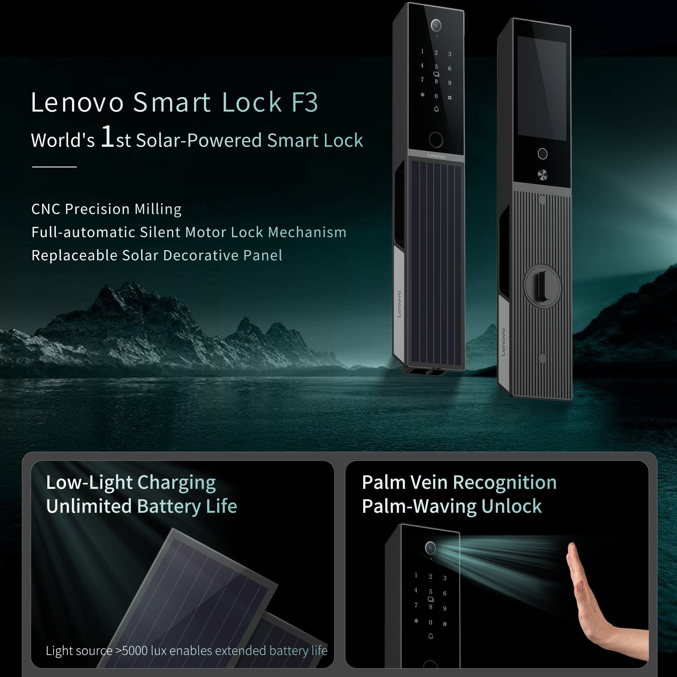 Lenovo F3 Solar Smart Lock – Palm Vein, Solar Powered | Egypt
