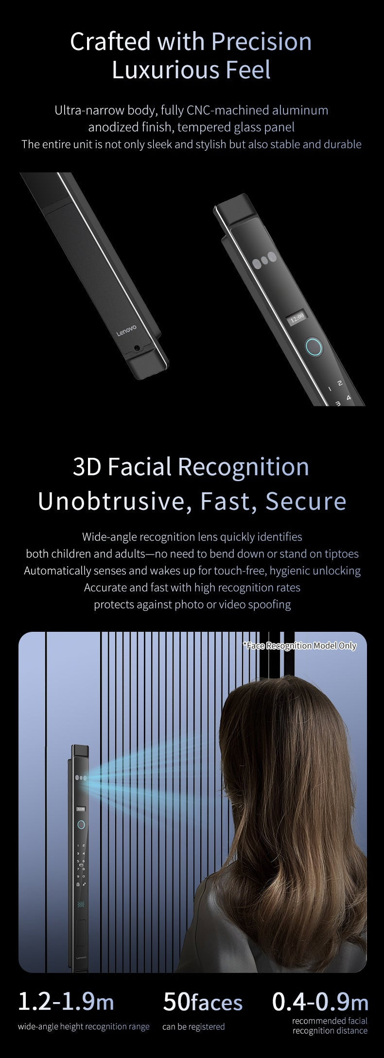 Lenovo L1f Slim Smart Door Lock - IP67 Water Proof - 3D Face Recognition