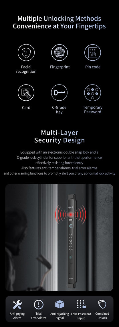 Lenovo L1f Slim Smart Door Lock - IP67 Water Proof - 3D Face Recognition